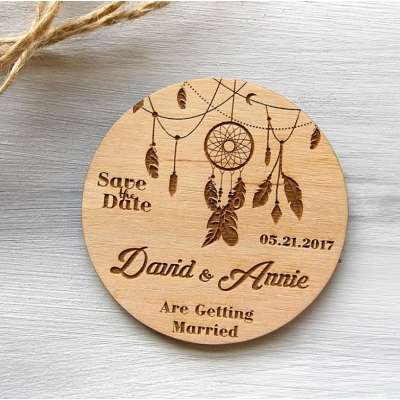 Rustic Wedding Announcement Save the Date Magnets Wood Engraved Wedding Favors