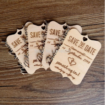 Personalized Laser Cut wood Save the Date wedding card